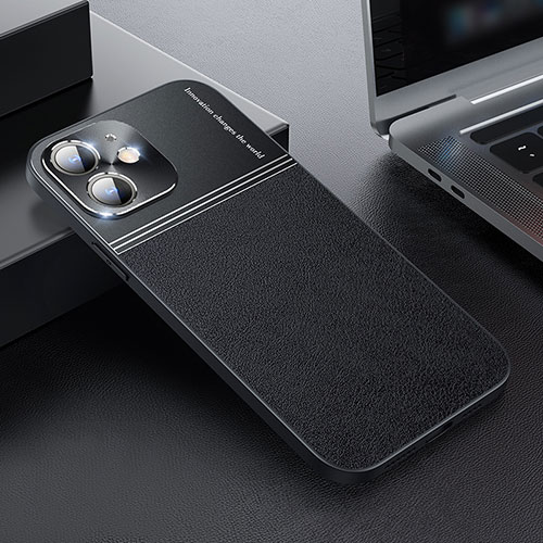 Luxury Leather Matte Finish and Plastic Back Cover Case QC1 for Apple iPhone 12 Mini Black