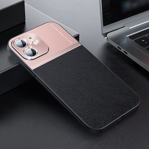 Luxury Leather Matte Finish and Plastic Back Cover Case QC1 for Apple iPhone 12 Mini Purple