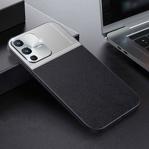 Luxury Leather Matte Finish and Plastic Back Cover Case QC1 for Vivo V23 5G Silver