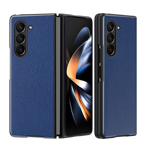 Luxury Leather Matte Finish and Plastic Back Cover Case QH1 for Samsung Galaxy Z Fold5 5G Blue