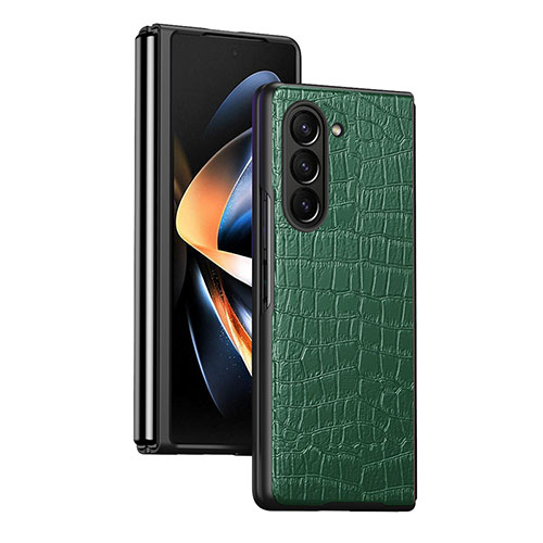 Luxury Leather Matte Finish and Plastic Back Cover Case QH2 for Samsung Galaxy Z Fold5 5G Green