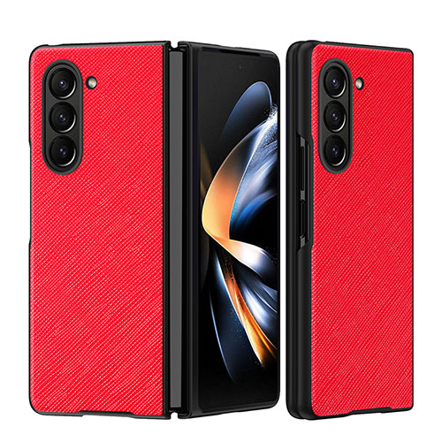 Luxury Leather Matte Finish and Plastic Back Cover Case QH3 for Samsung Galaxy Z Fold5 5G Red