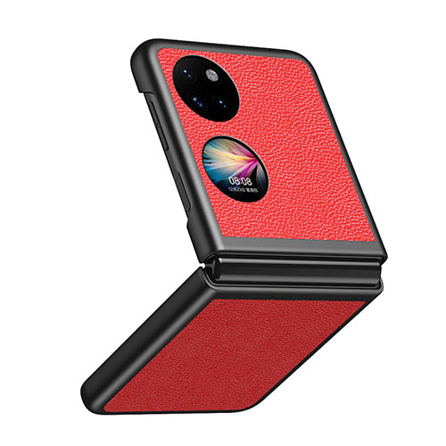 Luxury Leather Matte Finish and Plastic Back Cover Case QH4 for Huawei P50 Pocket Red