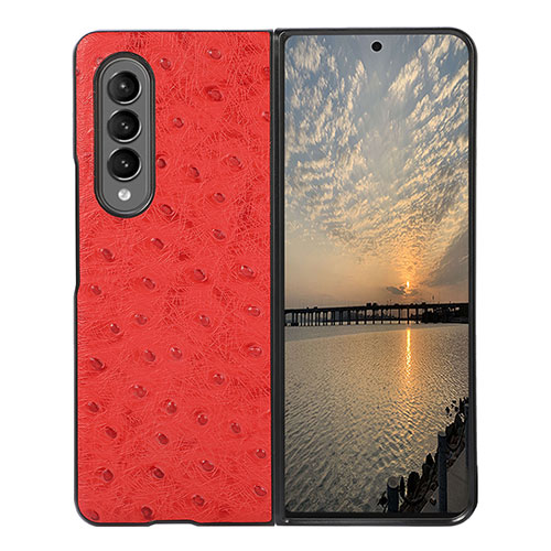 Luxury Leather Matte Finish and Plastic Back Cover Case R01 for Samsung Galaxy Z Fold3 5G Red