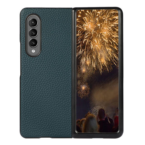 Luxury Leather Matte Finish and Plastic Back Cover Case R03 for Samsung Galaxy Z Fold4 5G Green