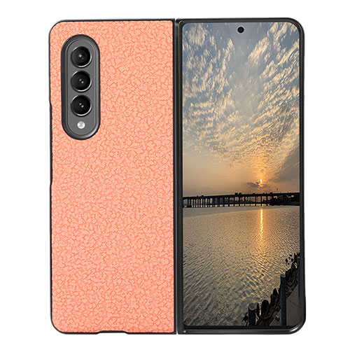 Luxury Leather Matte Finish and Plastic Back Cover Case R04 for Samsung Galaxy Z Fold3 5G Pink