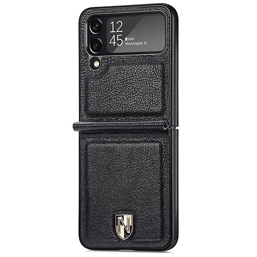 Luxury Leather Matte Finish and Plastic Back Cover Case R05 for Samsung Galaxy Z Flip4 5G Black