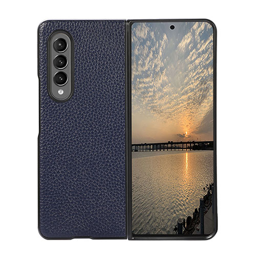 Luxury Leather Matte Finish and Plastic Back Cover Case R05 for Samsung Galaxy Z Fold3 5G Blue