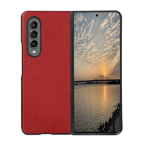 Luxury Leather Matte Finish and Plastic Back Cover Case R05 for Samsung Galaxy Z Fold4 5G Red