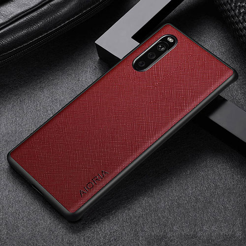 Luxury Leather Matte Finish and Plastic Back Cover Case S01 for Sony Xperia 10 IV SOG07 Red