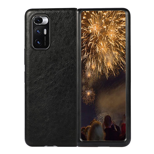Luxury Leather Matte Finish and Plastic Back Cover Case S01 for Xiaomi Mix Fold 5G Black