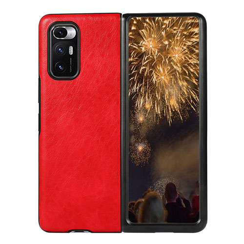 Luxury Leather Matte Finish and Plastic Back Cover Case S01 for Xiaomi Mix Fold 5G Red