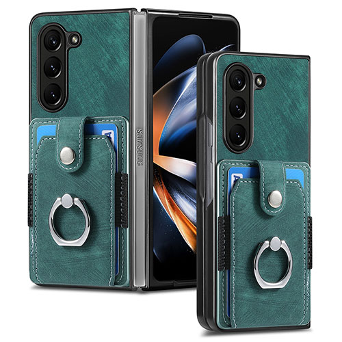 Luxury Leather Matte Finish and Plastic Back Cover Case S01D for Samsung Galaxy Z Fold5 5G Green