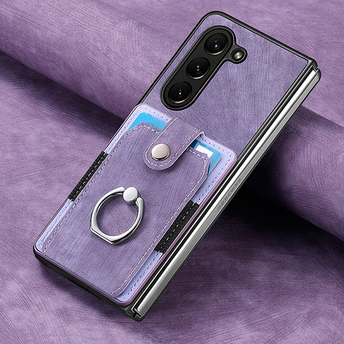 Luxury Leather Matte Finish and Plastic Back Cover Case S02D for Samsung Galaxy Z Fold5 5G Purple