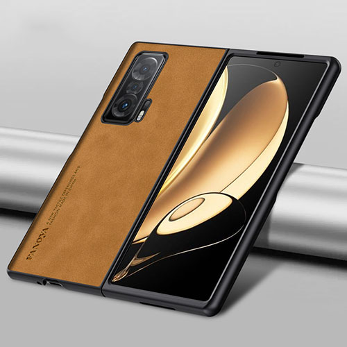 Luxury Leather Matte Finish and Plastic Back Cover Case S03 for Huawei Honor Magic V 5G Brown