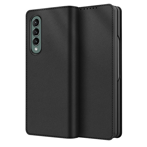 Luxury Leather Matte Finish and Plastic Back Cover Case S03 for Samsung Galaxy Z Fold3 5G Black