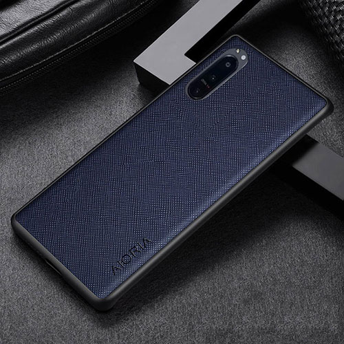 Luxury Leather Matte Finish and Plastic Back Cover Case S03 for Sony Xperia 1 IV Blue