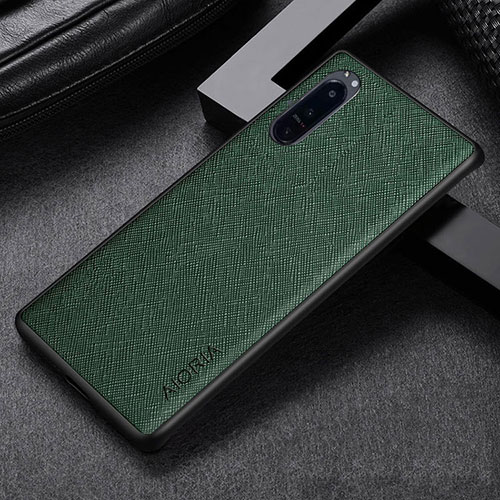 Luxury Leather Matte Finish and Plastic Back Cover Case S03 for Sony Xperia 1 IV SO-51C Green