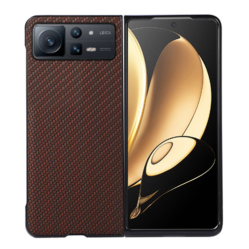 Luxury Leather Matte Finish and Plastic Back Cover Case S04 for Xiaomi Mix Fold 2 5G Brown