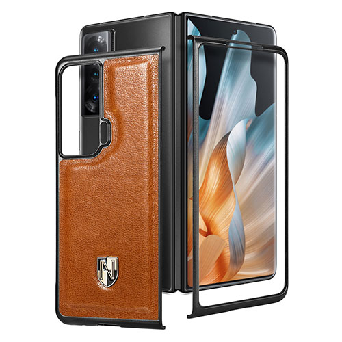 Luxury Leather Matte Finish and Plastic Back Cover Case S05D for Huawei Honor Magic Vs 5G Brown