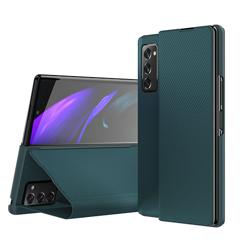 Luxury Leather Matte Finish and Plastic Back Cover Case S07 for Samsung Galaxy Z Fold2 5G Green