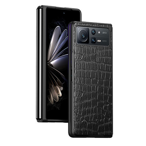 Luxury Leather Matte Finish and Plastic Back Cover Case S07 for Xiaomi Mix Fold 2 5G Black