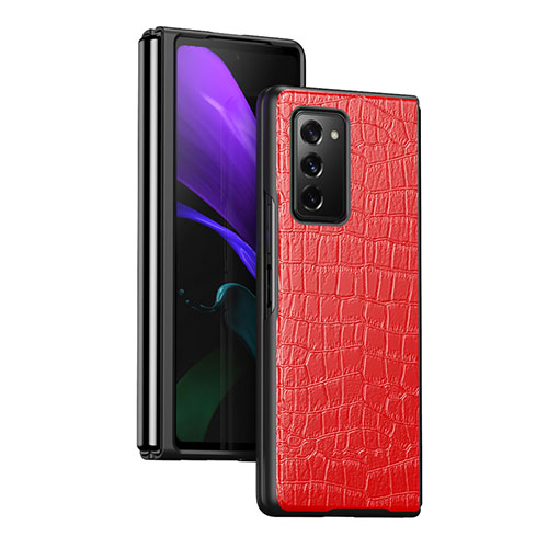 Luxury Leather Matte Finish and Plastic Back Cover Case S08 for Samsung Galaxy Z Fold2 5G Red