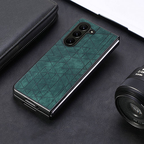 Luxury Leather Matte Finish and Plastic Back Cover Case S08D for Samsung Galaxy Z Fold5 5G Green