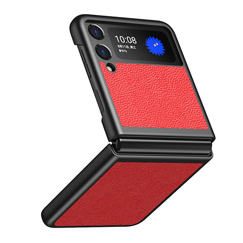 Luxury Leather Matte Finish and Plastic Back Cover Case S09 for Samsung Galaxy Z Flip3 5G Red