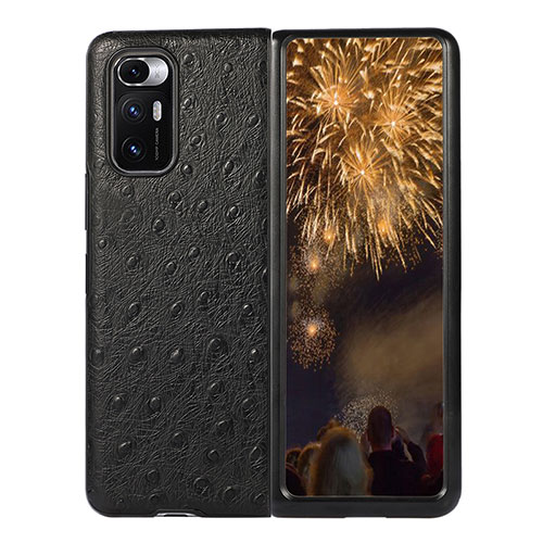 Luxury Leather Matte Finish and Plastic Back Cover Case S11 for Xiaomi Mix Fold 5G Black