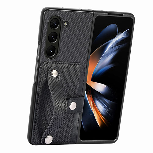 Luxury Leather Matte Finish and Plastic Back Cover Case S13D for Samsung Galaxy Z Fold5 5G Black