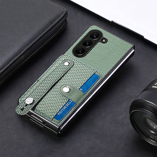 Luxury Leather Matte Finish and Plastic Back Cover Case S14D for Samsung Galaxy Z Fold5 5G Green