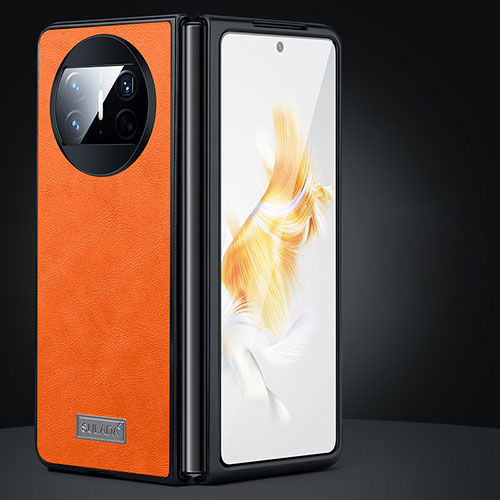 Luxury Leather Matte Finish and Plastic Back Cover Case SD1 for Huawei Mate X3 Orange