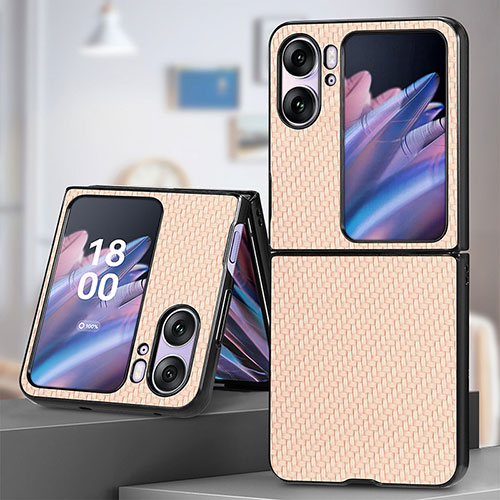 Luxury Leather Matte Finish and Plastic Back Cover Case SD1 for Oppo Find N2 Flip 5G Gold