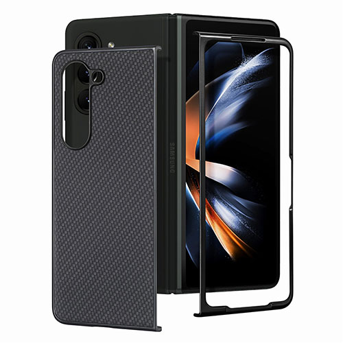 Luxury Leather Matte Finish and Plastic Back Cover Case SD1 for Samsung Galaxy Z Fold5 5G Black