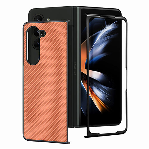 Luxury Leather Matte Finish and Plastic Back Cover Case SD1 for Samsung Galaxy Z Fold5 5G Brown