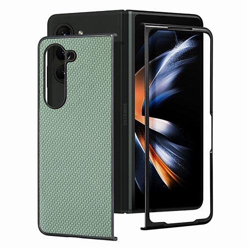 Luxury Leather Matte Finish and Plastic Back Cover Case SD1 for Samsung Galaxy Z Fold5 5G Green