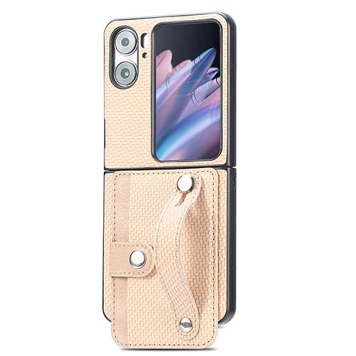 Luxury Leather Matte Finish and Plastic Back Cover Case SD10 for Oppo Find N2 Flip 5G Gold