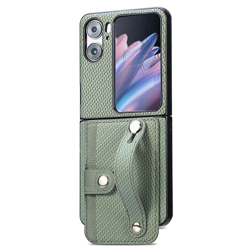 Luxury Leather Matte Finish and Plastic Back Cover Case SD10 for Oppo Find N2 Flip 5G Green