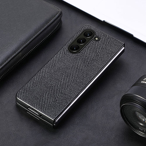 Luxury Leather Matte Finish and Plastic Back Cover Case SD10 for Samsung Galaxy Z Fold5 5G Black