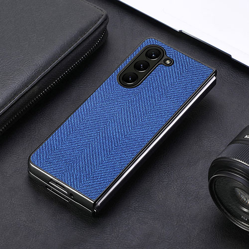 Luxury Leather Matte Finish and Plastic Back Cover Case SD10 for Samsung Galaxy Z Fold5 5G Blue