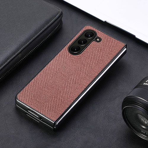 Luxury Leather Matte Finish and Plastic Back Cover Case SD10 for Samsung Galaxy Z Fold5 5G Red Wine