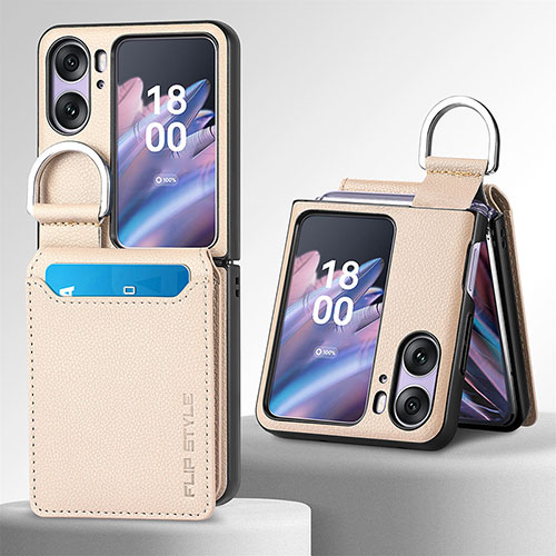 Luxury Leather Matte Finish and Plastic Back Cover Case SD12 for Oppo Find N2 Flip 5G Gold