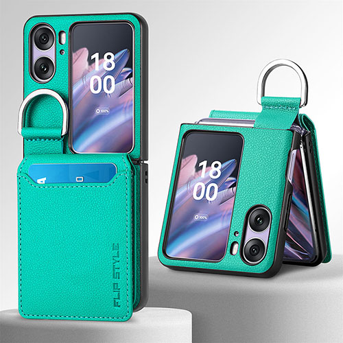 Luxury Leather Matte Finish and Plastic Back Cover Case SD12 for Oppo Find N2 Flip 5G Green
