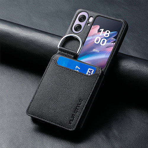 Luxury Leather Matte Finish and Plastic Back Cover Case SD13 for Oppo Find N2 Flip 5G Black