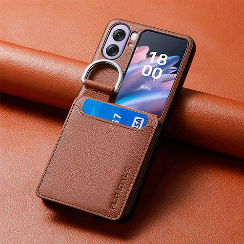 Luxury Leather Matte Finish and Plastic Back Cover Case SD13 for Oppo Find N2 Flip 5G Brown