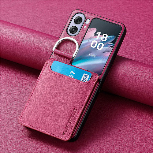 Luxury Leather Matte Finish and Plastic Back Cover Case SD13 for Oppo Find N2 Flip 5G Purple