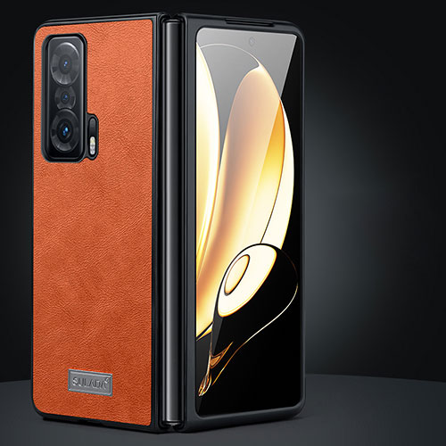 Luxury Leather Matte Finish and Plastic Back Cover Case SD2 for Huawei Honor Magic Vs 5G Orange