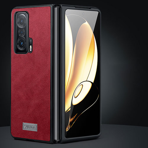 Luxury Leather Matte Finish and Plastic Back Cover Case SD2 for Huawei Honor Magic Vs 5G Red