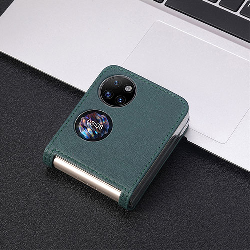 Luxury Leather Matte Finish and Plastic Back Cover Case SD2 for Huawei P50 Pocket Green